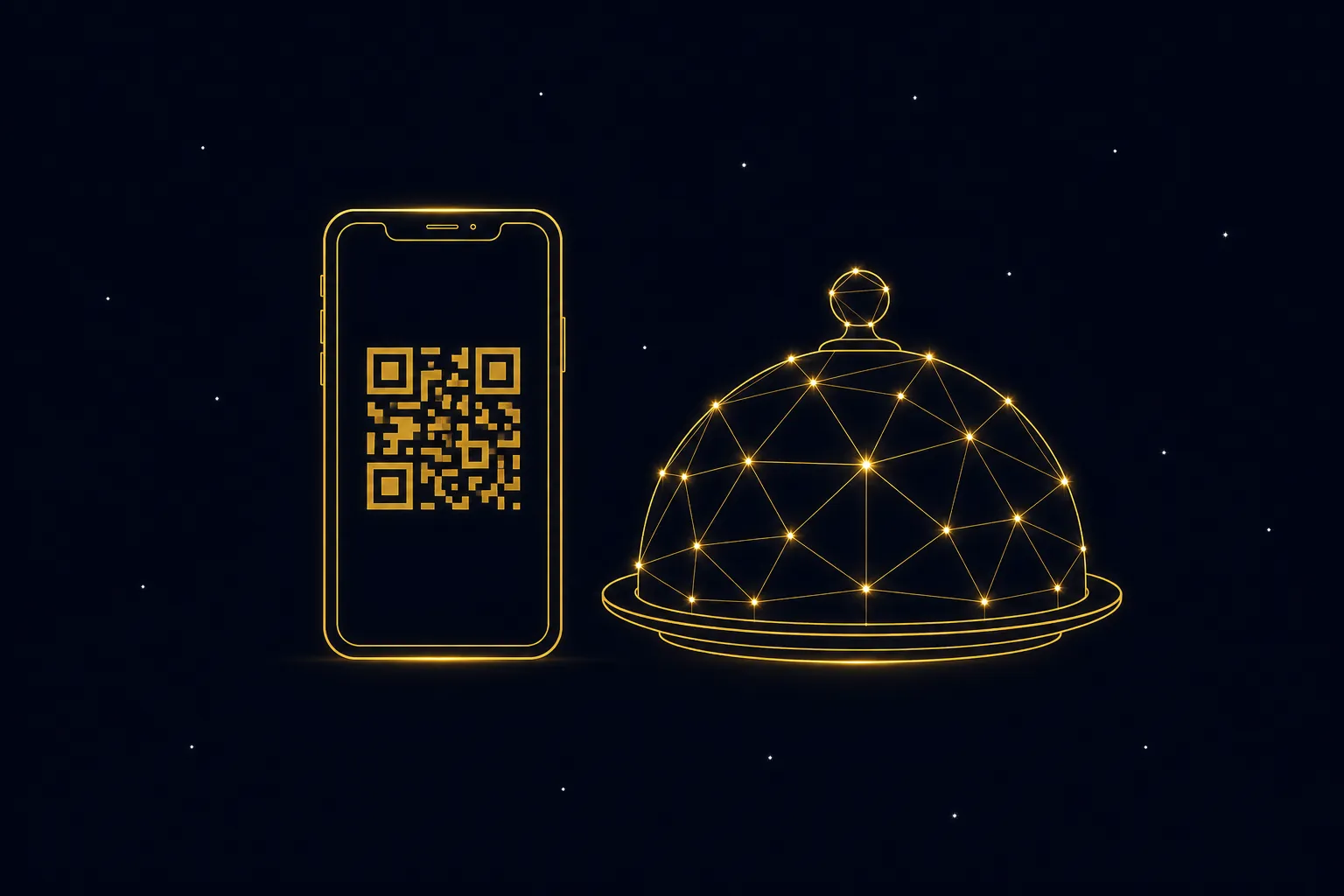Илюстрация на дигитално QR меню в космически стил