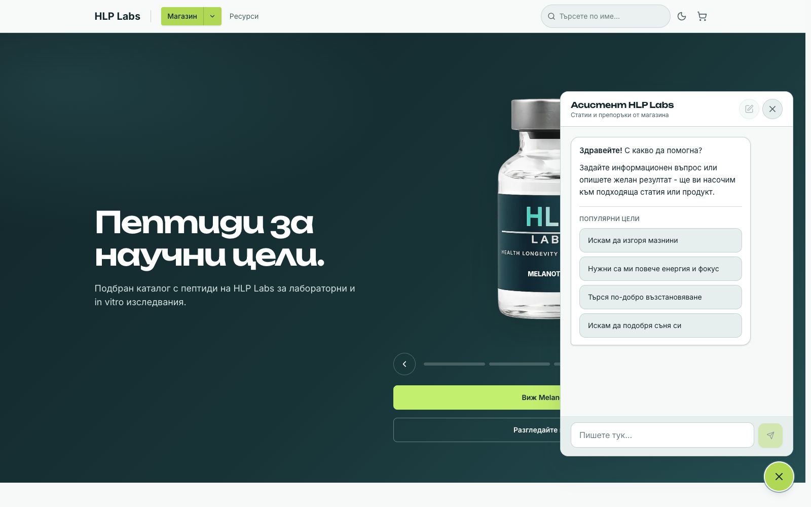 Интерфейс на AI асистента в HLP Labs